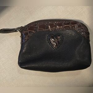 Brighton Leather Coin Purse w/a Heart Accent & Brown Crocodile-embossed Detail